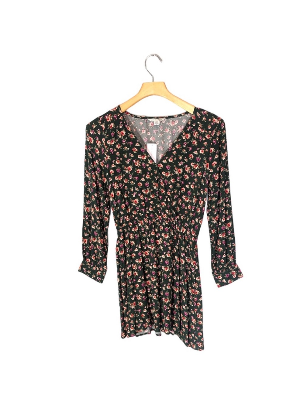 American Eagle Hunter Green Floral Long Sleeve Mini Dress Small NWT